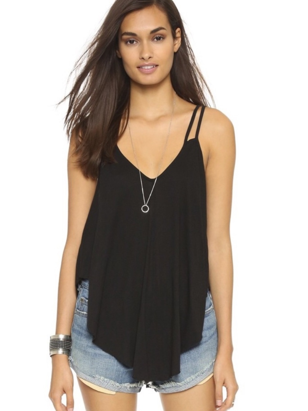We The Free Black Double-Strap Flowing Camisole